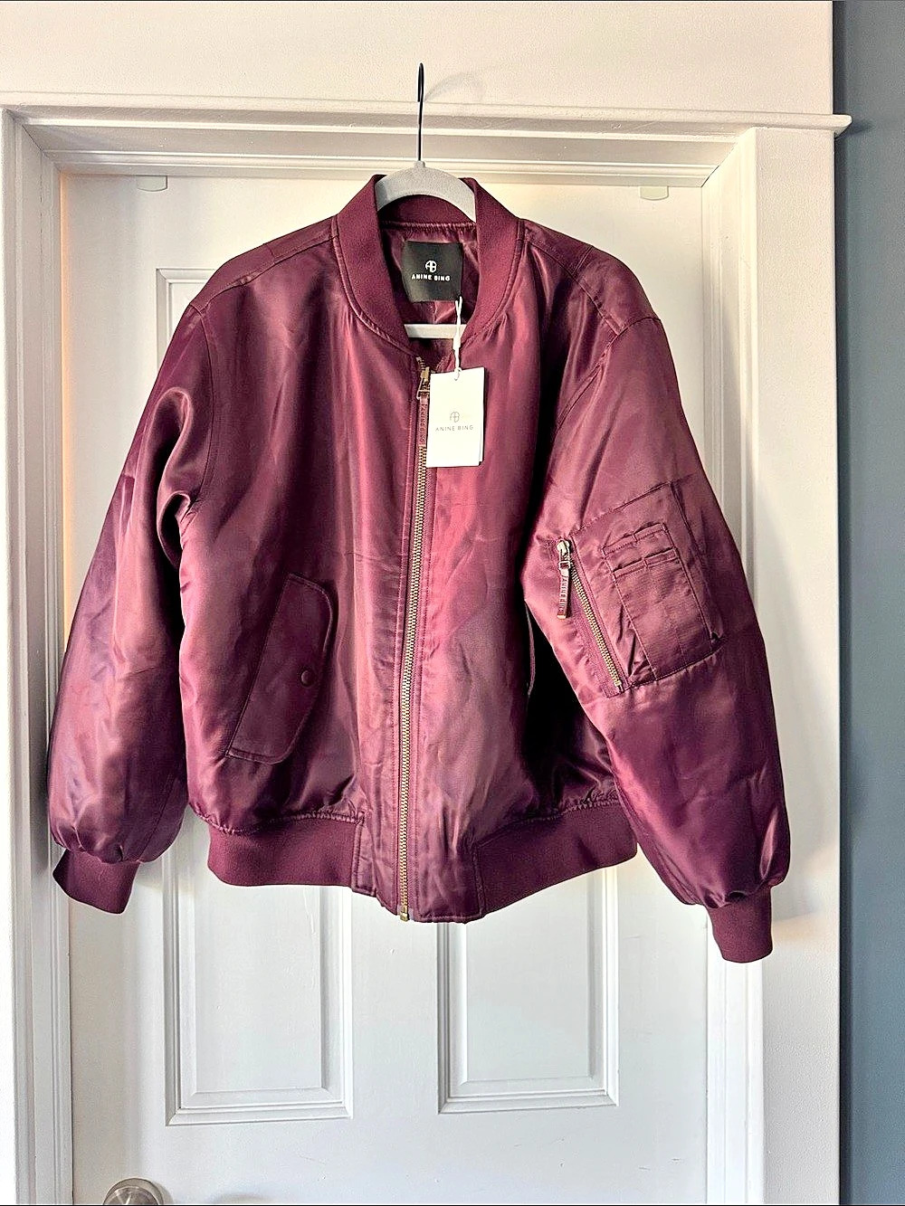 Anine Bing Leon Bomber Jacket fig Bordeaux Medium NWT